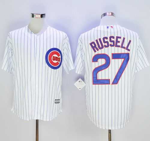 Chicago Cubs #27 Addison Russell White Strip New Cool Base Stitched Baseball Jersey,We sell and wholesale Chicago Cubs #27 Addison Russell White Strip New Cool Base Stitched Baseball Jersey on line form chian!